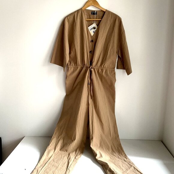Frank and Oak Kapok  Jumpsuit Beige Half Sleeve Drawstring Waist L - Picture 3 of 5